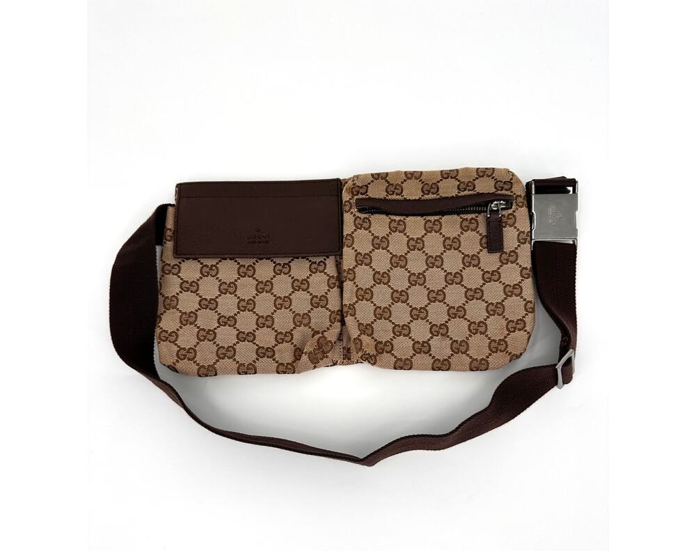 Gucci GG Canvas Belt Bag 28566 Beige Brown Canvas/Leather Made in Italy